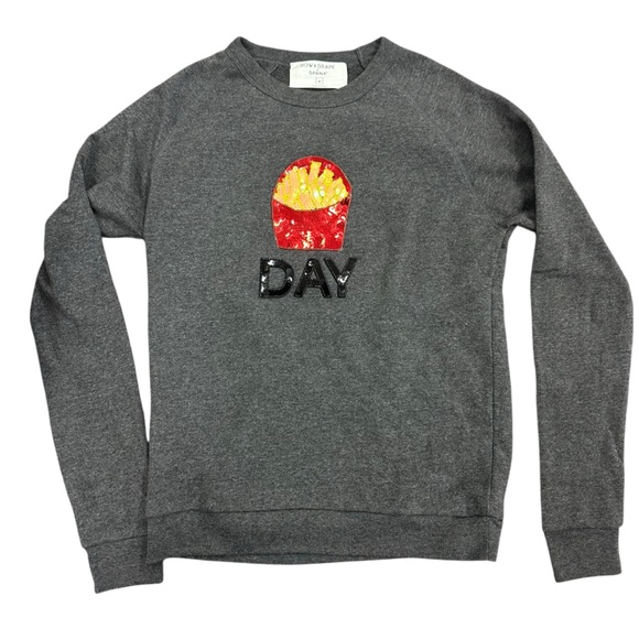 Bow & Drape Tops - Spanx x‎ Bow & Drape Sweatshirt Fry Day Sequin Size Medium Crewneck Gray